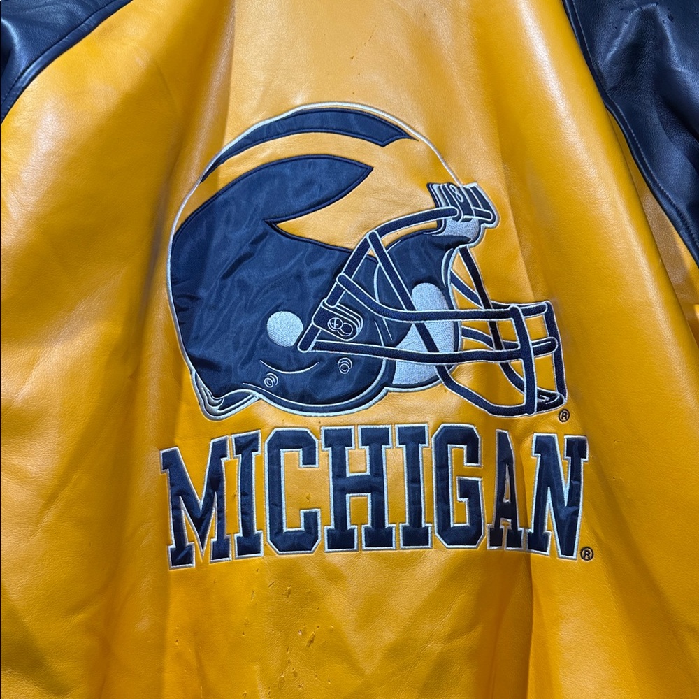 Vintage 90s Michigan Varsity Jacket by Steve and Barry’s Gold and Blue - Picture 7 of 11